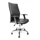 Shirt tail leather faced executive armchair with chrome base - Black
