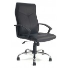 High back leather faced executive armchair with chrome base - Black