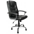 High back leather faced executive armchair with chrome base - Black