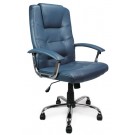High back leather faced executive armchair with chrome base - Blue