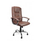 High back leather faced executive armchair with chrome base - Brown