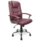 High back leather faced executive armchair with chrome base - Burgundy