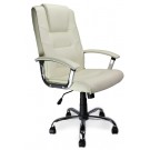 High back leather faced executive armchair with chrome base - Cream