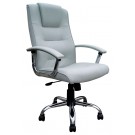 High back leather faced executive armchair with chrome base - Silver
