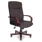 High back leather executive chair with mahogony effect arms & base - Black