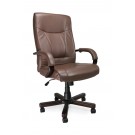 High back leather executive chair with mahogony effect arms & base - Brown