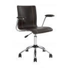 Leather clad swivel armchair with coordinated stitching - Brown