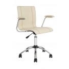 Leather clad swivel armchair with coordinated stitching - Cream