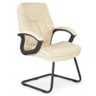 Cantilever framed leather faced visitors armchair with contrasting stitching - Cream