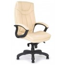 High back leather faced executive armchair with contrasting stitching - Cream