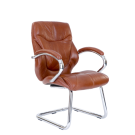 Chrome cantilever framed luxurious leather visitors armchair - Tan