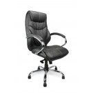 High back luxurious leather executive armchair with chrome base - Black