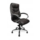 High back luxurious leather executive armchair with chrome base - Brown