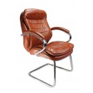 Chrome cantilever framed luxurious leather visitors armchair - Tan