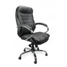 High back luxurious leather executive armchair with chrome base - Black