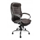 High back luxurious leather executive armchair with chrome base - Brown