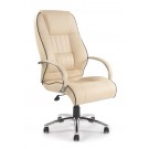 High back leather faced executive armchair with contrasting piping - Cream