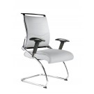 Contemporary cantilever chrome framed leather effect visitors armchair - White   